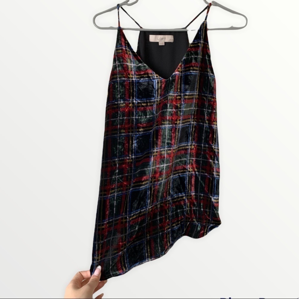 Loft Velvet Plaid V-Neck Tank Size Small Petite